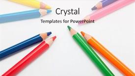  Presentation with colored pencils - PPT theme with colored pencils on a white background and a sky blue colored foreground