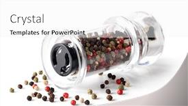  Presentation with pepper - Colorful presentation design enhanced with colored peppers mix and pepper grinder on white background backdrop and a white colored foreground