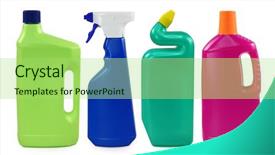  Presentation with plastic recycling - Presentation design with colored plastic bottles isolated background and a mint green colored foreground