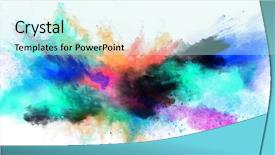  Presentation with explosive color burst - Presentation theme with colored powder isolated on white background and a cool aqua colored foreground
