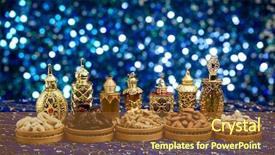  Presentation with eid - Cool new PPT theme with bright colored ramadan and eid theme backgrounds with copy space with perfume bottles and dates and nuts backdrop and a tawny brown colored foreground