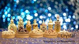 Presentation with eid - Presentation theme featuring bright colored ramadan and eid theme backgrounds with copy space with perfume bottles and dates and nuts background and a gold colored foreground