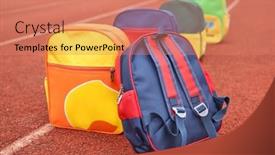  Presentation with back school education - Theme consisting of colored-school-backpack-education background and a coral colored foreground