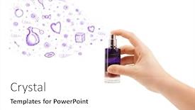  Presentation with perfume - Amazing PPT theme having colored sketches coming out from beautiful perfume bottle backdrop and a white colored foreground