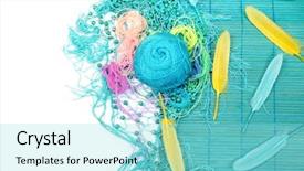  Presentation with yarn - Beautiful presentation design featuring colored threads colored yarns backdrop and a arctic colored foreground