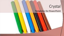  Presentation with colored pencils - Slide deck consisting of colored vax pencils isolated on white background background and a lemonade colored foreground