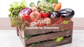  Presentation with food white - PPT theme having colored vegetables in wooden crate background and a red colored foreground