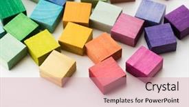  Presentation with multi - Audience pleasing slide set consisting of colour blocking - multi colored wooden blocks backdrop and a coral colored foreground