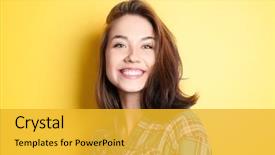  Presentation with beautiful black women smiling - Slide deck having colorful - beautiful smiling woman on color background and a gold colored foreground