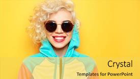  Presentation with sportswear - Colorful presentation design enhanced with colorful - fashion girl in sportswear backdrop and a yellow colored foreground