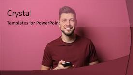  Presentation with young man on the phone - Presentation consisting of colorful - handsome young man posing background and a coral colored foreground