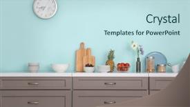  Presentation with kitchen - Cool new slide deck with colorful - interior of modern kitchen backdrop and a sky blue colored foreground