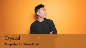 Presentation with asian nurse helps a man - Audience pleasing PPT layouts consisting of colorful - portrait of young asian man backdrop and a gold colored foreground