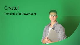  Presentation with color - Audience pleasing PPT layouts consisting of colorful - teenager boy with laptop backdrop and a ocean colored foreground