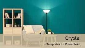  Presentation with living room - PPT theme with colorful - trendy living room interior background and a soft green colored foreground