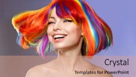  Presentation with hair color - Presentation design with colorful - woman hair as color splash background and a coral colored foreground