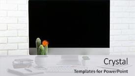  Presentation with vibration work place - Slide set featuring working place of designer close background and a light gray colored foreground