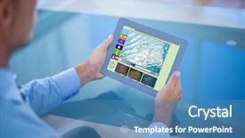  Presentation with composite - Cool new slides with colorful 3d pie chart - businessman using his tablet backdrop and a teal colored foreground