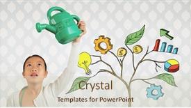  Presentation with composite - Amazing theme having colorful 3d pie chart - digital composite of girl holding backdrop and a  colored foreground