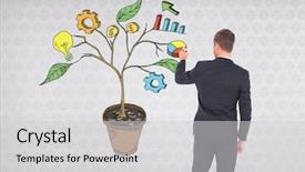  Presentation with digital pen - Amazing presentation having colorful 3d pie chart - digital composite of man holding backdrop and a light gray colored foreground