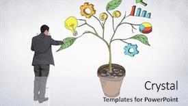  Presentation with digital pen - Cool new presentation theme with colorful 3d pie chart - digital composite of man holding backdrop and a sky blue colored foreground