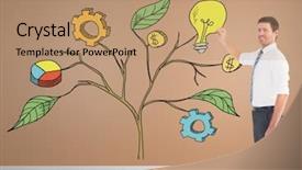  Presentation with digital pen - Theme enhanced with colorful 3d pie chart - digital composite of man holding background and a coral colored foreground