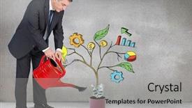  Presentation with turkish restaurant business plan - Theme featuring colorful 3d pie chart - digital composite of man holding background and a light gray colored foreground