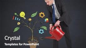  Presentation with digital - PPT theme consisting of colorful 3d pie chart - digital composite of man holding background and a dark gray colored foreground