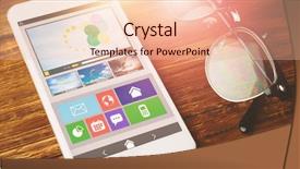  Presentation with eyeglasses - Slide set with colorful 3d pie chart - digitally generated image of various background and a lemonade colored foreground