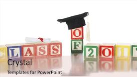  Presentation with graduation white cap - PPT theme having colorful alphabet blocks arranged background and a coral colored foreground