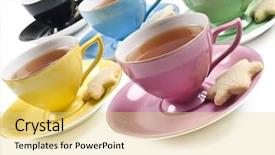  Presentation with porcelain - Colorful PPT theme enhanced with colorful antique tea cups backdrop and a yellow colored foreground