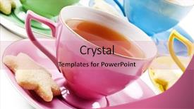  Presentation with cup of lemon tea - PPT theme featuring colorful antique tea cups background and a coral colored foreground