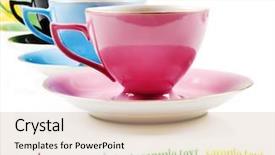  Presentation with tea - Beautiful slide deck featuring colorful antique tea cups backdrop and a soft green colored foreground