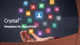  Presentation with hovering - PPT theme enhanced with colorful applications hovering over young background and a tawny brown colored foreground