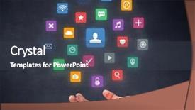  Presentation with application web - Audience pleasing PPT layouts consisting of colorful applications hovering over young backdrop and a tawny brown colored foreground