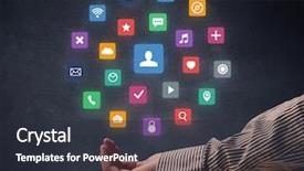  Presentation with hovering - PPT theme featuring colorful applications hovering over young background and a dark gray colored foreground