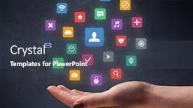  Presentation with hovering - Cool new slides with colorful-applications-hovering-over-young backdrop and a tawny brown colored foreground