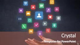  Presentation with hovering - Beautiful PPT theme featuring colorful-applications-hovering-over-young backdrop and a coral colored foreground