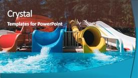  Presentation with resort - Presentation theme consisting of colorful aquapark in green forest background and a tawny brown colored foreground