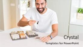  Presentation with asian chopsticks - PPT layouts enhanced with colorful asian sushi using chopsticks background and a lemonade colored foreground