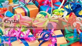  Presentation with gifts - Cool new theme with colorful assortment of small gifts backdrop and a coral colored foreground