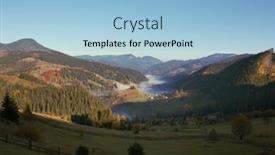  Presentation with autumn morning - Slide set featuring colorful autumn landscape in the mountain village foggy morning in the carpathian mountains ukraine background and a light blue colored foreground