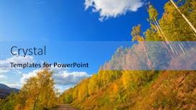  Presentation with forest road - Theme featuring colorful-autumn-scene-on-countryside background and a light blue colored foreground