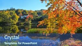  Presentation with trees - Amazing presentation theme having colorful autumn trees over lake backdrop and a ocean colored foreground
