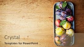  Presentation with ceramic - Beautiful PPT theme featuring colorful-autumnal-plums backdrop and a coral colored foreground