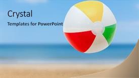  Presentation with beach ball - PPT theme with colorful ball on a sandy background and a light blue colored foreground