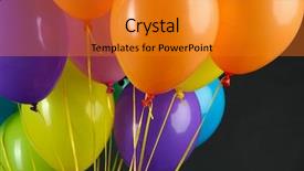  Presentation with balloons - Theme enhanced with colorful balloons isolated on black background and a gold colored foreground