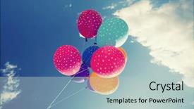  Presentation with blue balloons - Colorful slide deck enhanced with colorful balloons on blue sky backdrop and a  colored foreground