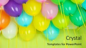  Presentation with purple green - Audience pleasing slide deck consisting of colorful balloons on green wall backdrop and a  colored foreground