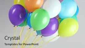  Presentation with hotair balloons - Colorful presentation theme enhanced with colorful balloons on grey background backdrop and a  colored foreground